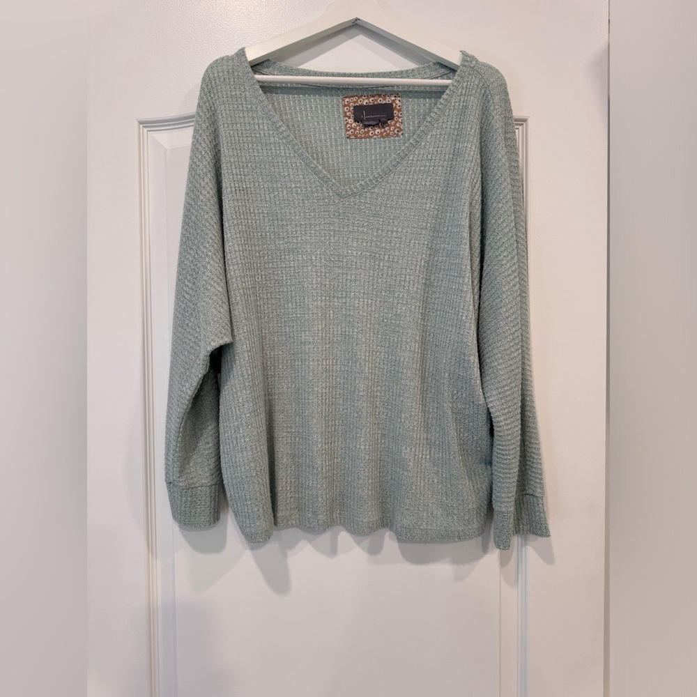 Anthropologie Waffle Knit V-Neck Sweater Size XL